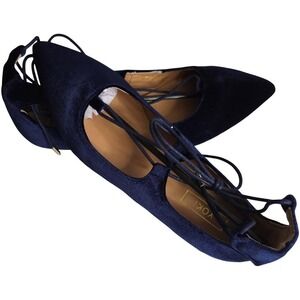 Yoki Urban-140 Lace Up Ballet Flats Navy Blue Pointed Toe Women's Size 7.5 NIB